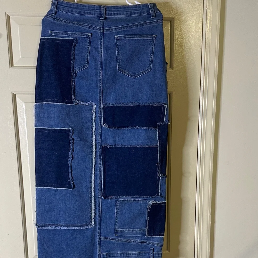 AKIRA Patchwork Denim Maxi Skirt - Blue - Picture 5 of 5